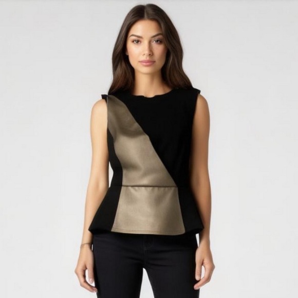 BCBGMaxAzria Tops - BCBGMAXAZRIA Brita Women’s Black Faux Leather Sleeveless Peplum Top Shirt XS